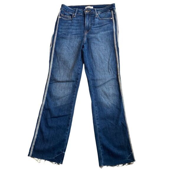 Good‎ American Women’s 4/27 Straight Leg Stripe Ankle Jean Dark Wash Stretchy - Picture 2 of 11